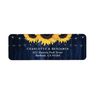 Navy Blue Wood Sunflower Wedding Return Address Label