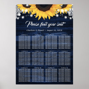 Navy Blue Wood Sunflower Wedding Seating Chart 12