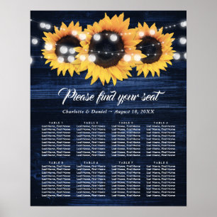 Navy Blue Wood Sunflower Wedding Seating Chart 8