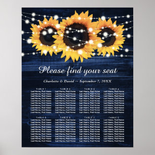 Navy Blue Wood Sunflower Wedding Seating Plan 8 Poster