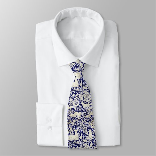 Navy Blue Woodland Animal Lover Forest Pattern Neck Tie