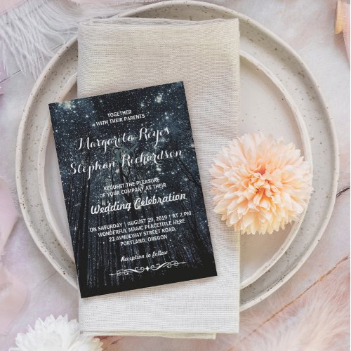 Navy Blue Woodland Forest Evening Wedding Event Invitation