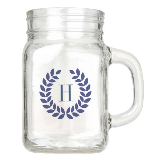 navy blue wreath custom monogram mason jar zazzle com