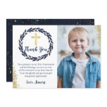 Navy Blue Wreath Gold Communion Thank you Card Navy Blue Wreath Gold Communion Thank you Card