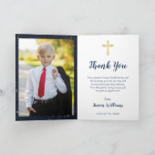 Navy Blue Wreath Gold Glitter Confirmation Photo Thank You Card | Zazzle