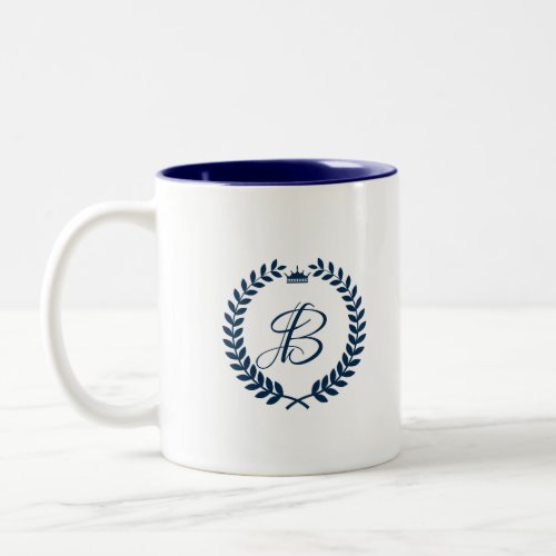 Navy_blue Wreath With Monogram Two_Tone Coffee Mug