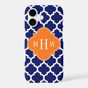 Navy Blue Wt Chevron Pumpkin Quatrefoil 3 Monogram iPhone 17 Case
