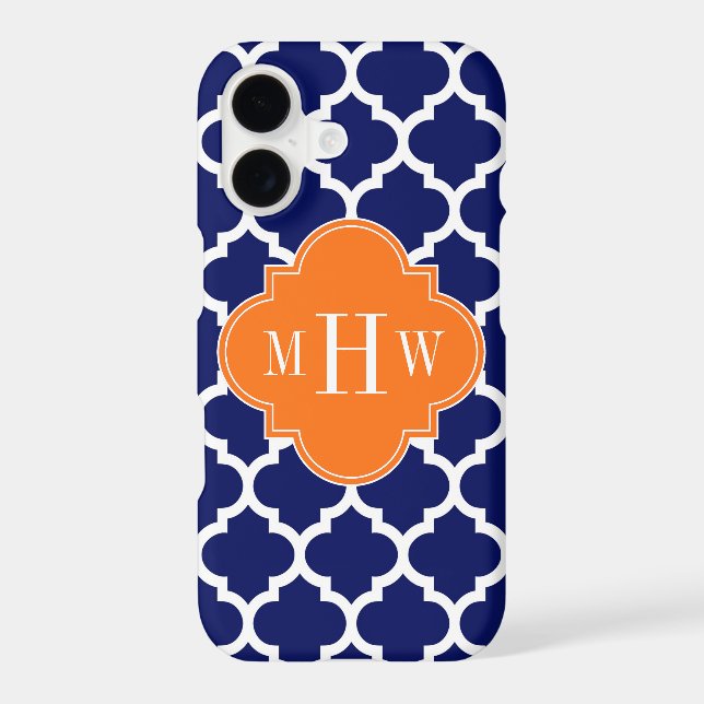 Navy Blue Wt Chevron Pumpkin Quatrefoil 3 Monogram Case-Mate iPhone Case (Back)