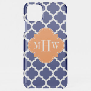 Navy Blue Wt Chevron Pumpkin Quatrefoil 3 Monogram iPhone 11 Pro Max Case