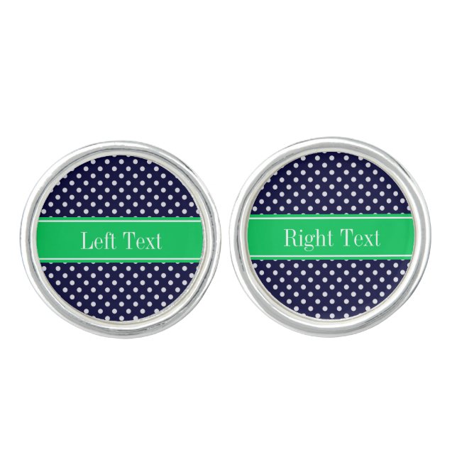 Navy Blue Wt Polka Dot Emerald Green Name Monogram Cufflinks (Front)