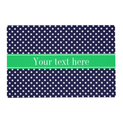 Navy Blue Wt Polka Dot Emerald Green Name Monogram Placemat