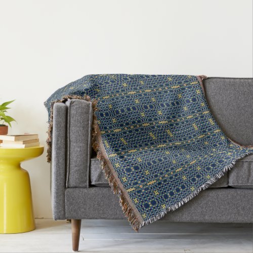 Navy Blue  Yellow Abstract Plaid Print 2  Throw Blanket