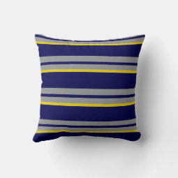 Navy Blue, Yellow and Gray Stripes Throw Pillow | Zazzle