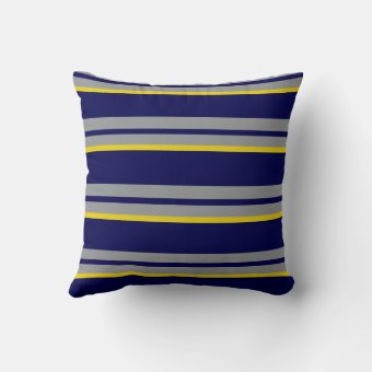 Navy Blue, Yellow and Gray Stripes Throw Pillow | Zazzle