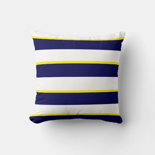 Navy Blue Yellow and Large White Stripes Throw Pillow
