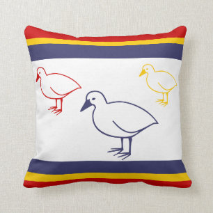 navy blue, yellow, and red Ducks on white Throw Pillow