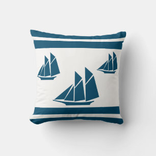 navy blue, yellow, and red sailboat white  PILLOW