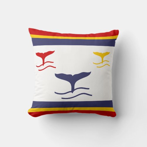 navy blue yellow and red whale tails on white throw pillow