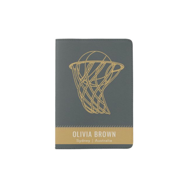 NAVY BLUE YELLOW BASKETBALL NET LEATHER MONOGRAM PASSPORT HOLDER (Front)