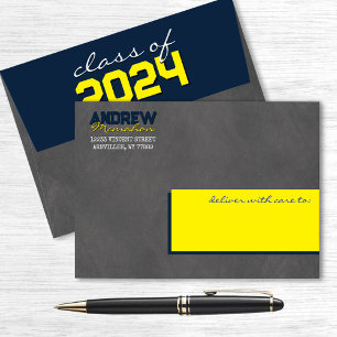 Navy Blue & Yellow Chalkboard Graduation Envelopes