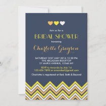 Navy Blue Yellow Chevron Bridal Shower Invitation