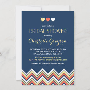 Navy Blue Yellow Chevron Bridal Shower Invitation