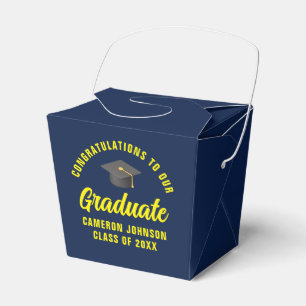 Navy Blue Yellow Custom Graduation Party Fortune Favor Boxes