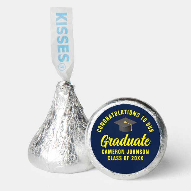 Navy Blue Yellow Custom Graduation Party Hershey®'s Kisses® (Front)