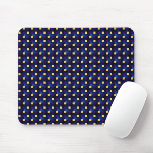     Navy Blue Yellow Cute Modern Pattern Pixel Art Mouse Pad