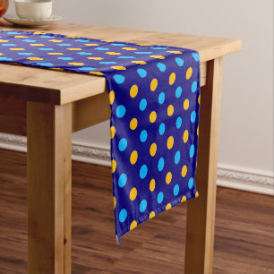 Navy Blue Yellow Cyan Polka Dots Design Short Table Runner