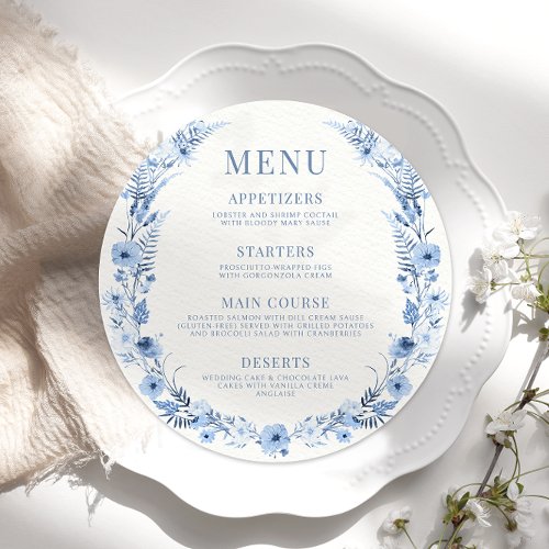 Navy blue yellow floral boho round Menu Card Plate