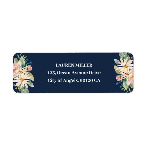Navy Blue Yellow Flower Bouquet Spring Floral Label
