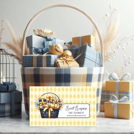 Navy Blue Yellow Gift Basket Business Card