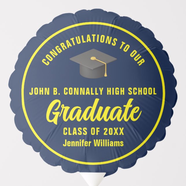 Navy Blue Yellow Graduate Custom Graduation Party Balloon (Front)