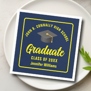 Navy Blue Yellow Graduate Custom Graduation Party Napkins