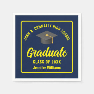 Navy Blue Yellow Graduate Custom Graduation Party Napkins