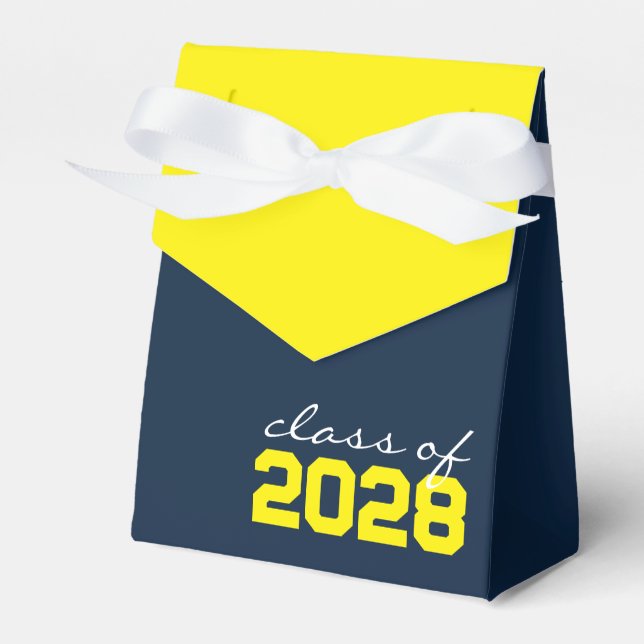 Navy Blue & Yellow Graduation Favor Boxes (Front Side)