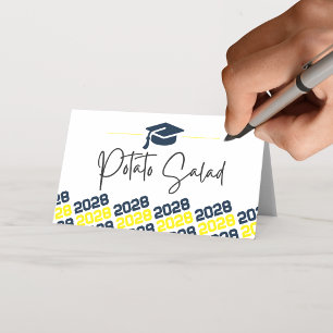 Navy Blue & Yellow Graduation Folding Label, Food  Place Card