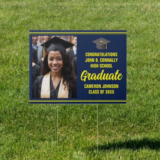 Navy Blue Yellow Graduation Photo Graduate Yard Sign (Insitu)