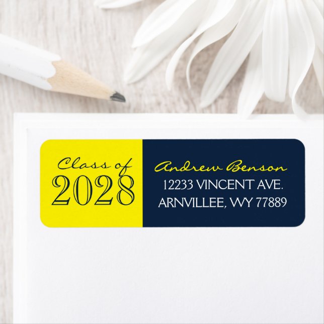 Navy Blue & Yellow Graduation Return Address Label (Insitu)