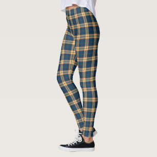 Navy Blue Yellow Madras Plaid Leggings