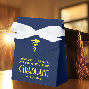 Navy Blue Yellow Medical School Graduation Party Favor Boxes