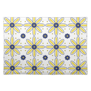 Navy Blue & Yellow Mediterranean Daisy Tile Cloth Placemat