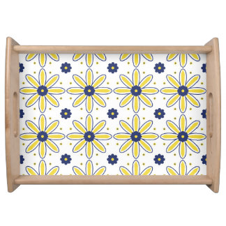 Navy Blue & Yellow Mediterranean Daisy Tile Serving Tray