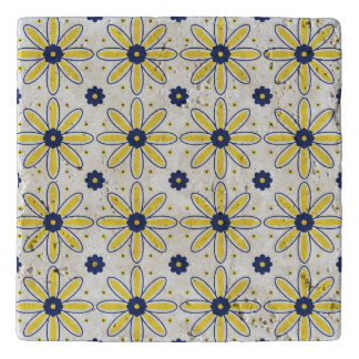 Navy Blue & Yellow Mediterranean Daisy Tile Trivet