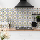 Navy Blue Yellow Mediterranean Stylish White Ceramic Tile<br><div class="desc">Introducing our gorgeous and unique ceramic tile that is perfect for bringing a touch of the Mediterranean to your home. With its modern decorative ornament pattern in striking navy blue and yellow on a crisp white background, this tile will infuse your space with style and elegance. Whether you're looking to...</div>