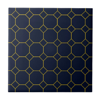 Navy Blue & Yellow Octagon/Honeycomb Ceramic Tile