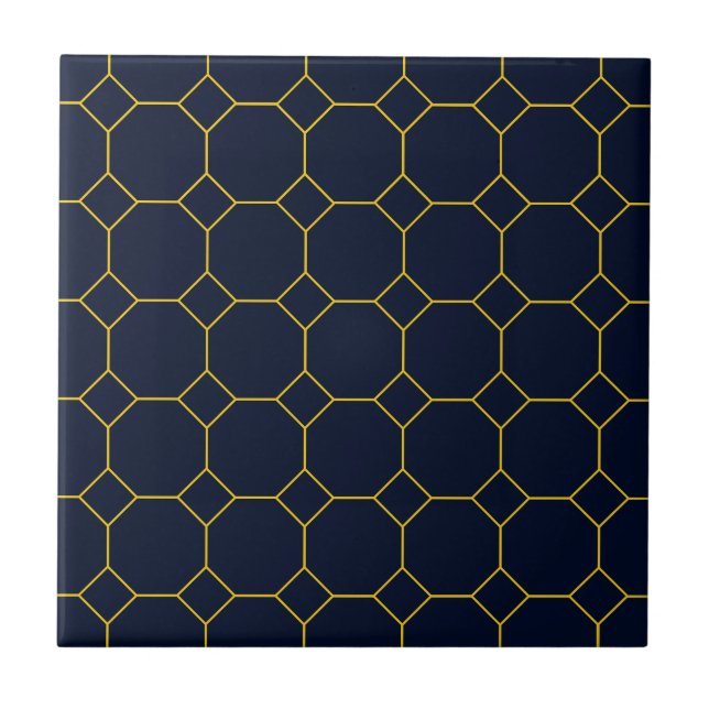 Navy Blue & Yellow Octagon/Honeycomb Ceramic Tile (Front)
