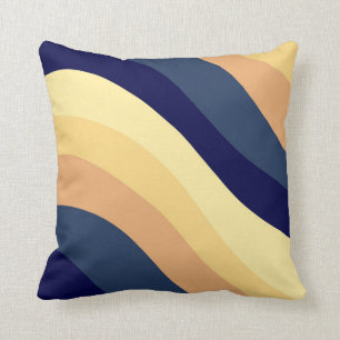 Navy Blue Yellow Orange Retro Summer Wave #1 Throw Pillow