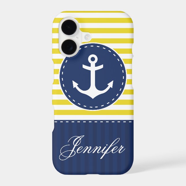 Navy Blue Yellow Pattern Anchor Customizable Iphone Case (Back)